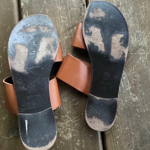 ATP Black and Brown Double Strap Flat Leather Sandals 39 - Picture 3 of 5